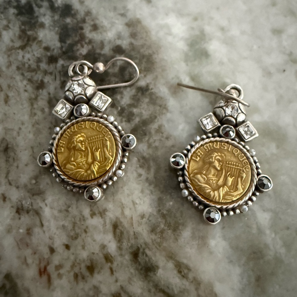 Brighton Silver and Gold Medallion Earrings